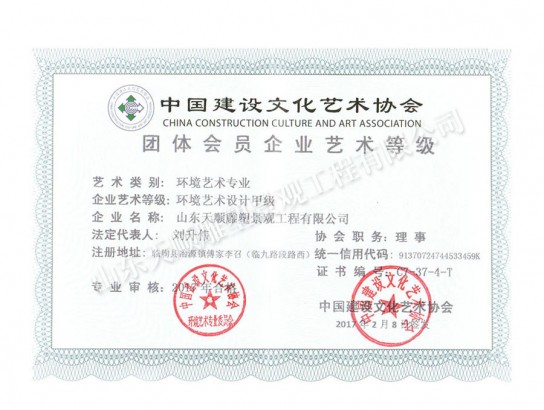 環(huán)境藝術(shù)企業(yè)藝術(shù)等級(jí)證書(shū)